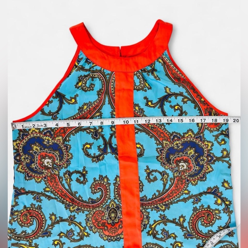 Nicole by Nicole Miller Paisley Halter Top Blue Orange Satin Size M - Picture 7 of 8